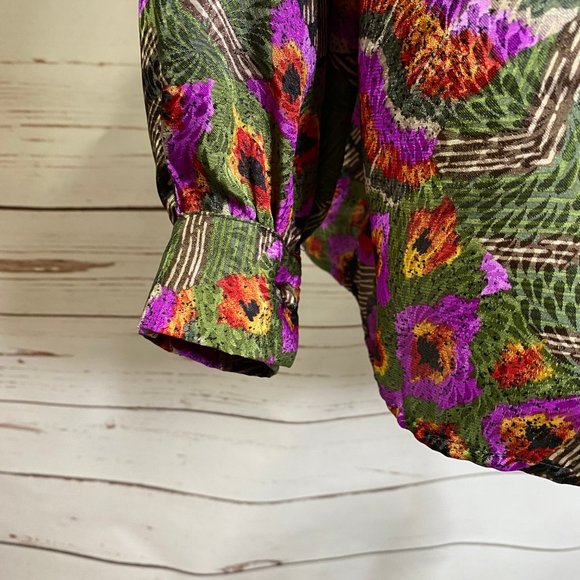 Vintage Patchwork Peacock Silky Blouse Plus Sz 16 - Picture 4 of 8